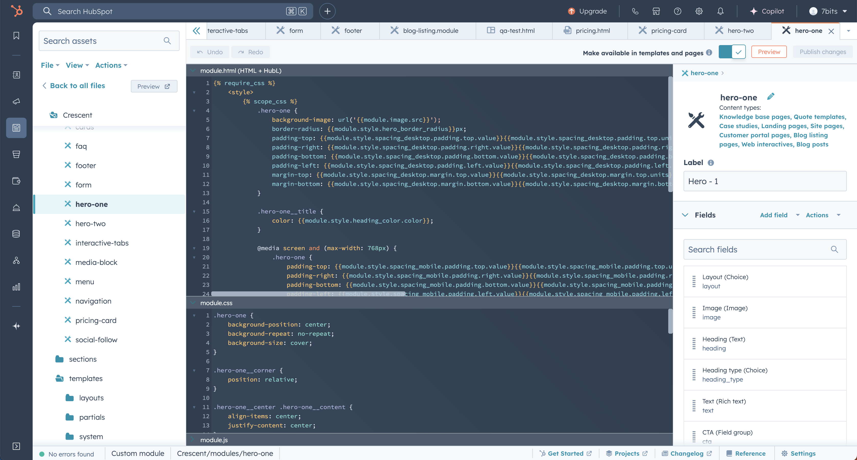 HubSpot Design Manager screenshot