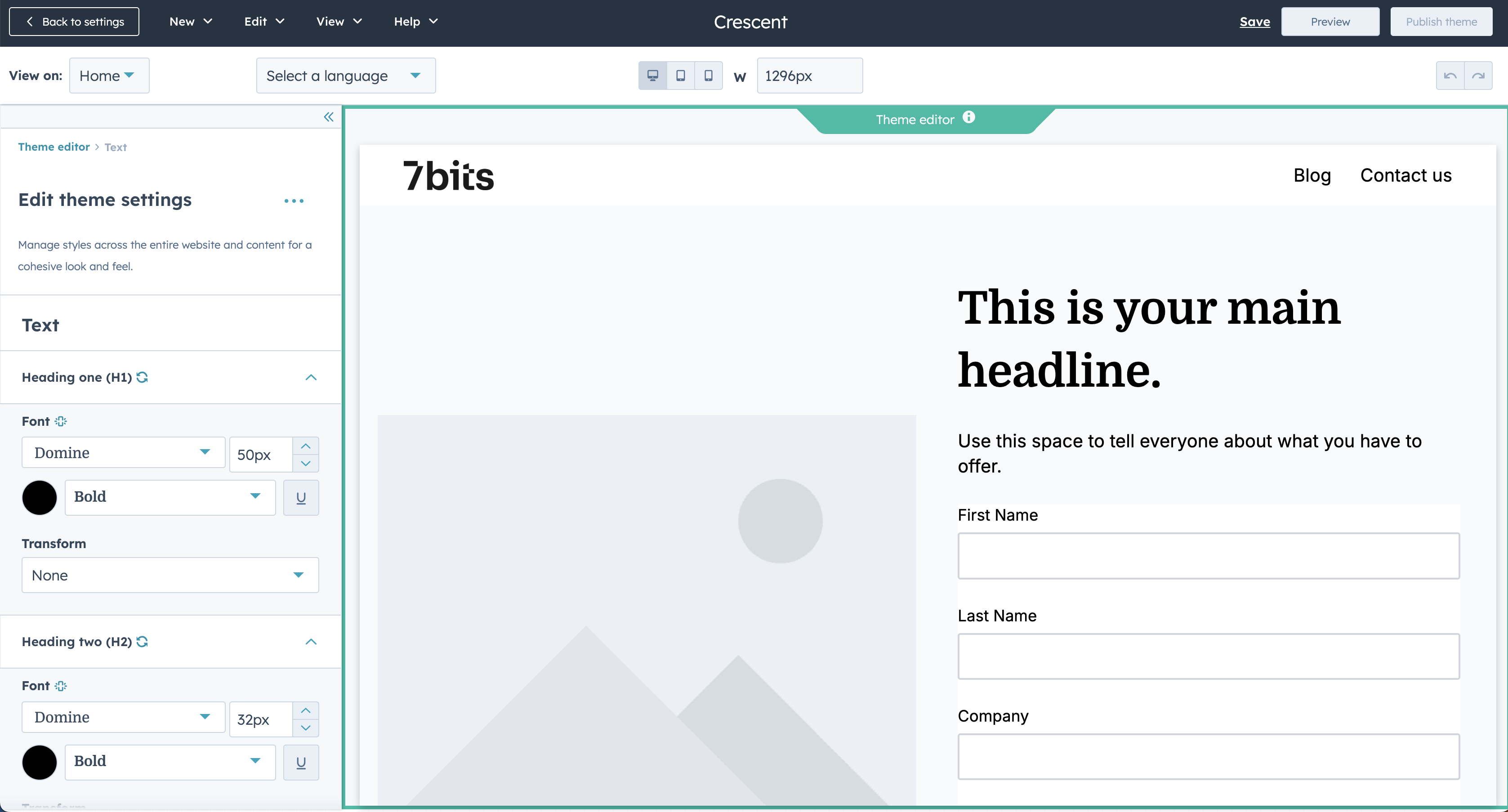 Theme editor screenshot